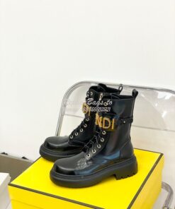 Replica Fendi Fendigraphy Black leather biker boots 8T8355