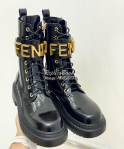 Replica Fendi Fendigraphy Black leather biker boots 8T8355 2