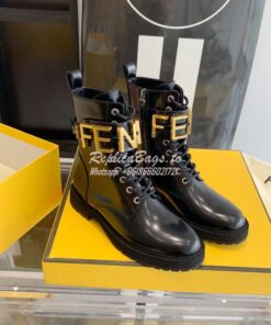 Replica Fendi Fendigraphy Brushed-Leather Biker Lace-Ups 8T8356