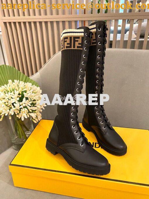 Replica Fendi Rockoko Black Leather Combat Boots With Stretch Fabric 8 2