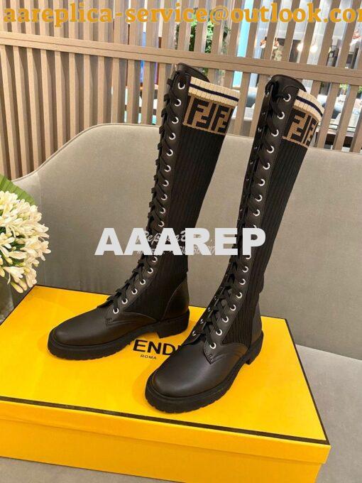 Replica Fendi Rockoko Black Leather Combat Boots With Stretch Fabric 8 3