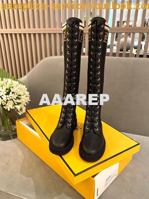 Replica Fendi Rockoko Black Leather Combat Boots With Stretch Fabric 8 4