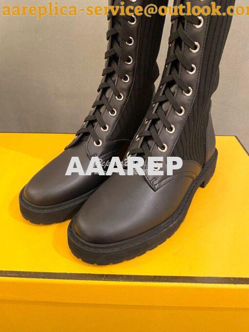 Replica Fendi Rockoko Black Leather Combat Boots With Stretch Fabric 8 7