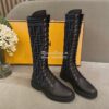 Replica Fendi Rockoko Black Leather Combat Boots With Stretch Fabric 8 9