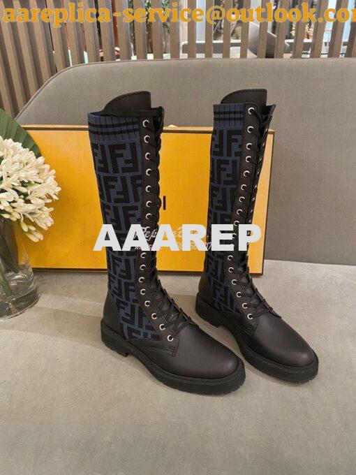 Replica Fendi Rockoko Black Leather Combat Boots With Stretch Fabric 8