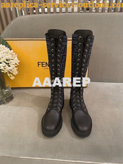 Replica Fendi Rockoko Black Leather Combat Boots With Stretch Fabric 8 2