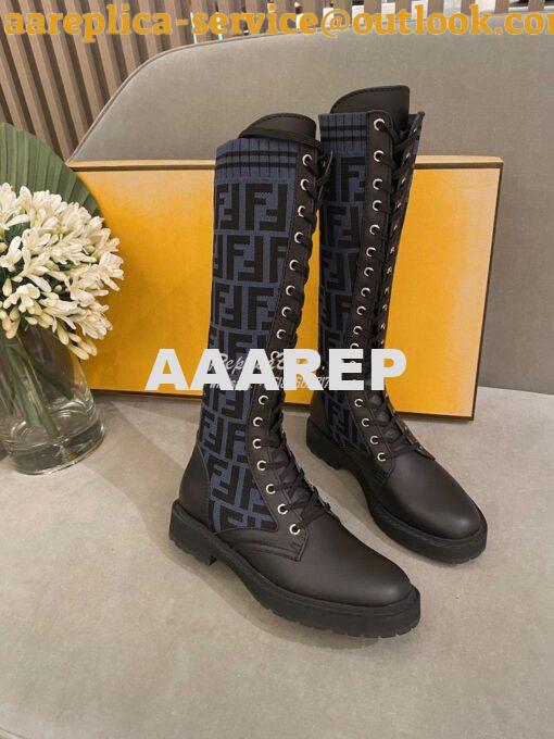 Replica Fendi Rockoko Black Leather Combat Boots With Stretch Fabric 8 3