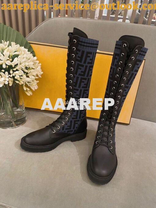 Replica Fendi Rockoko Black Leather Combat Boots With Stretch Fabric 8 4