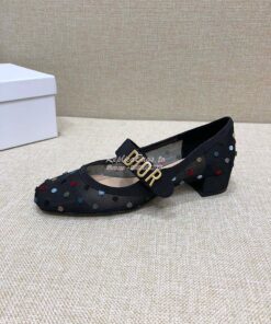 Replica Dior Mary Jane Ballet Pump in Black w MC Plumetis KCB651 2