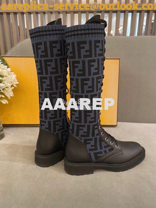 Replica Fendi Rockoko Black Leather Combat Boots With Stretch Fabric 8 5