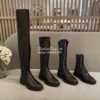 Replica Fendi Rockoko Black Leather Combat Boots With Stretch Fabric 8 9