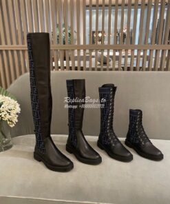 Replica Fendi Rockoko Black Leather Over-Knee Boots With Stretch Fabri