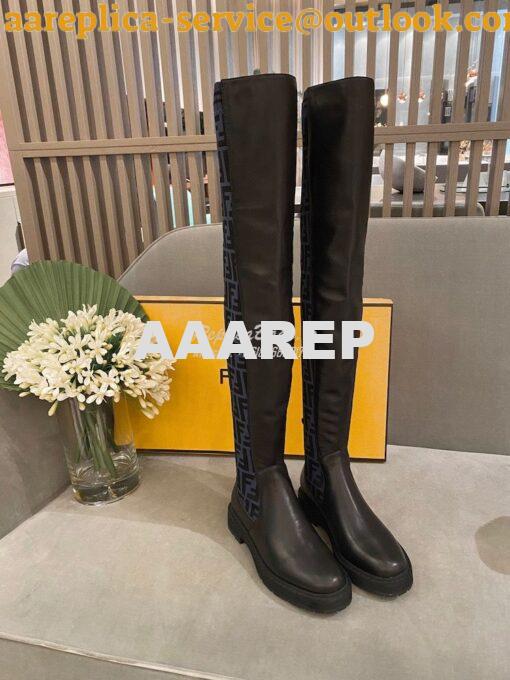 Replica Fendi Rockoko Black Leather Over-Knee Boots With Stretch Fabri 2