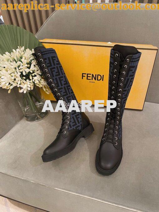 Replica Fendi Rockoko Black Leather Combat Boots With Stretch Fabric 8 7