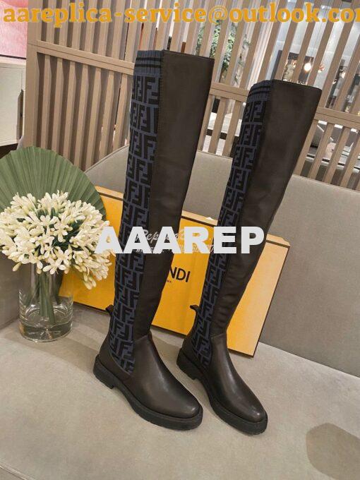 Replica Fendi Rockoko Black Leather Over-Knee Boots With Stretch Fabri 3