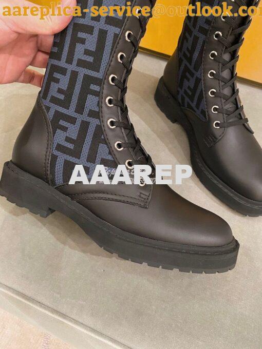 Replica Fendi Rockoko Black Leather Combat Boots With Stretch Fabric 8 8