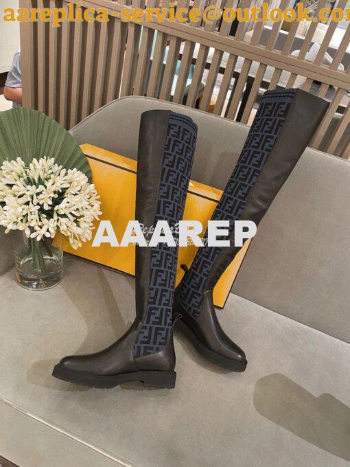 Replica Fendi Rockoko Black Leather Over-Knee Boots With Stretch Fabri 5