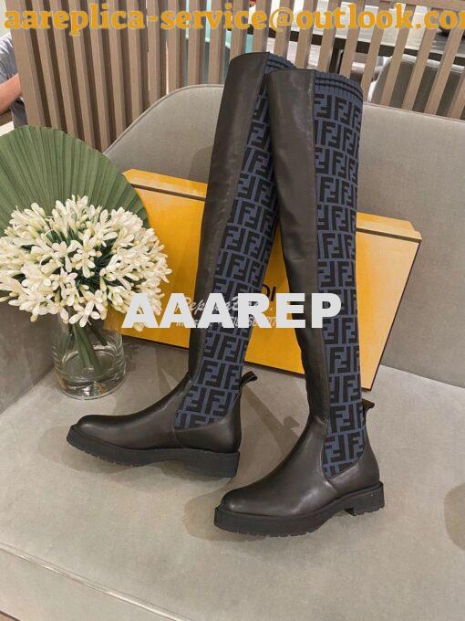 Replica Fendi Rockoko Black Leather Over-Knee Boots With Stretch Fabri 6