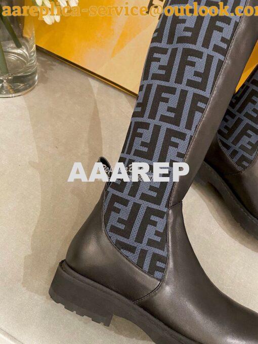 Replica Fendi Rockoko Black Leather Over-Knee Boots With Stretch Fabri 9