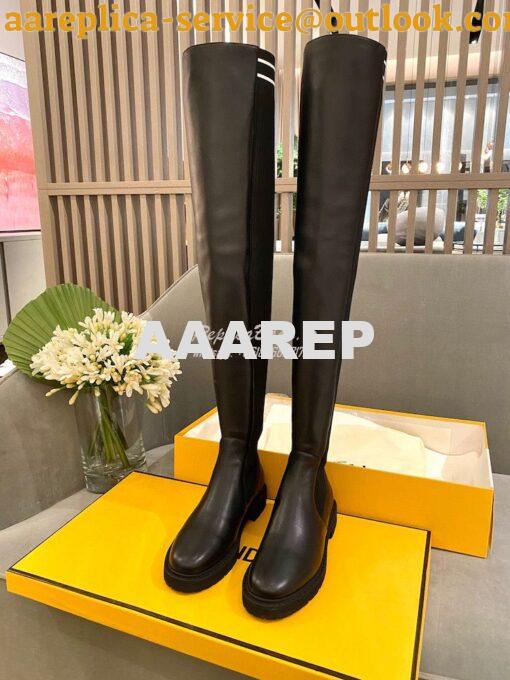 Replica Fendi Rockoko Black Leather Over-Knee Boots With Stretch Fabri 2