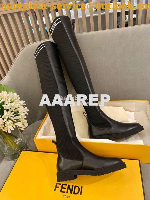 Replica Fendi Rockoko Black Leather Over-Knee Boots With Stretch Fabri 3