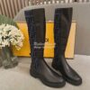 Replica Fendi Rockoko Black Leather Biker Boots With Stretch Fabric 8T 11