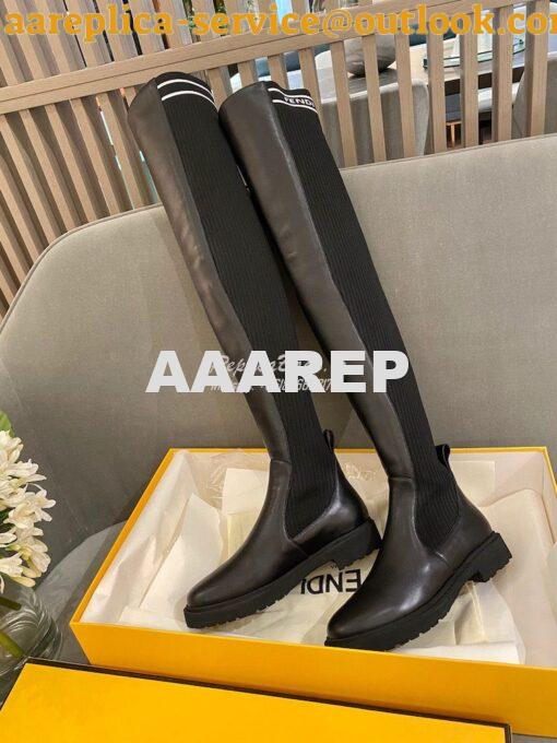 Replica Fendi Rockoko Black Leather Over-Knee Boots With Stretch Fabri 7