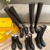 Replica Fendi Rockoko Black Leather Biker Boots With Stretch Fabric 8T 10