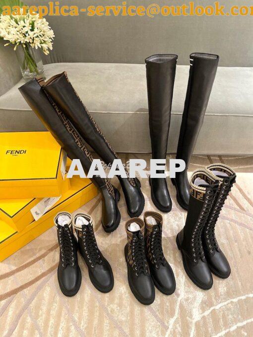 Replica Fendi Rockoko Black Leather Biker Boots With Stretch Fabric 8T