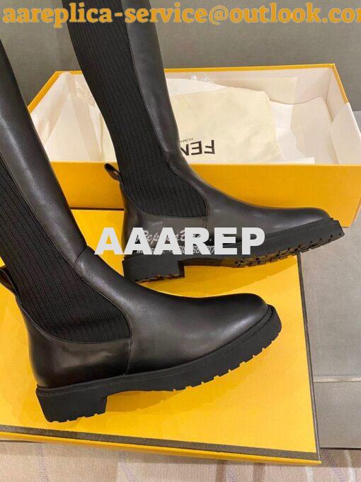 Replica Fendi Rockoko Black Leather Over-Knee Boots With Stretch Fabri 8