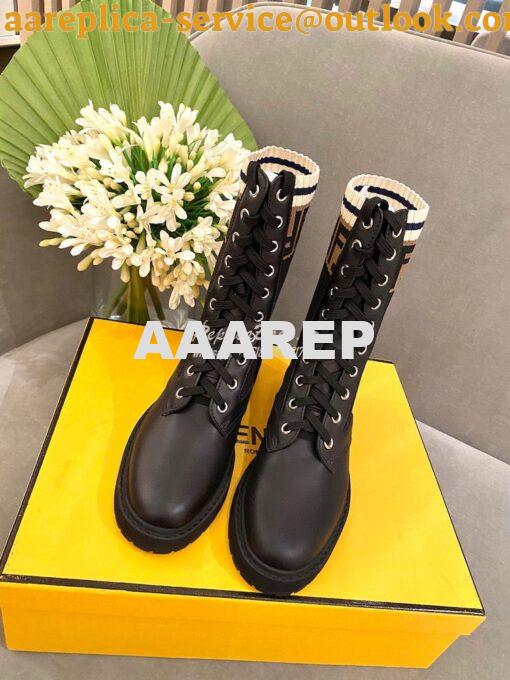 Replica Fendi Rockoko Black Leather Biker Boots With Stretch Fabric 8T 3