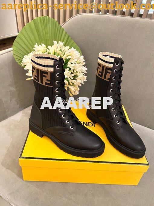 Replica Fendi Rockoko Black Leather Biker Boots With Stretch Fabric 8T 4