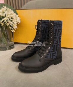 Replica Fendi Rockoko Black Leather Biker Boots With Stretch Fabric 8T