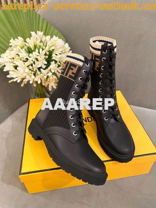 Replica Fendi Rockoko Black Leather Biker Boots With Stretch Fabric 8T 5