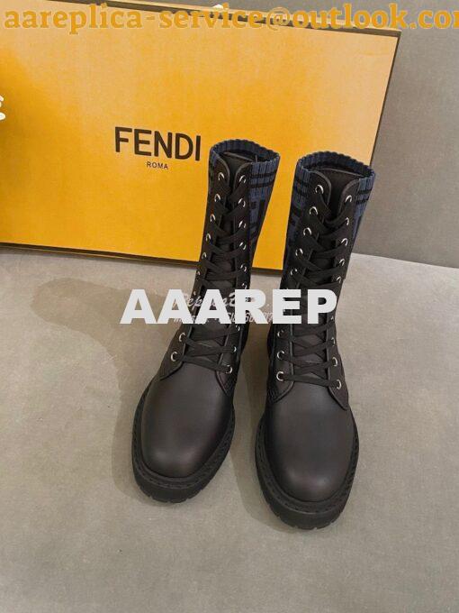 Replica Fendi Rockoko Black Leather Biker Boots With Stretch Fabric 8T 2