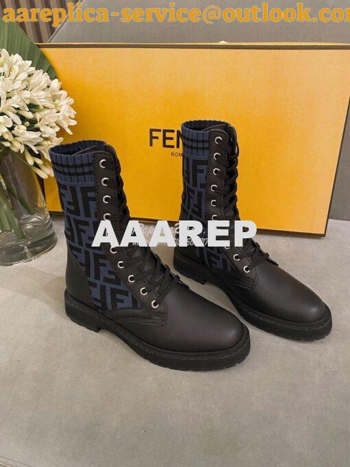 Replica Fendi Rockoko Black Leather Biker Boots With Stretch Fabric 8T 3