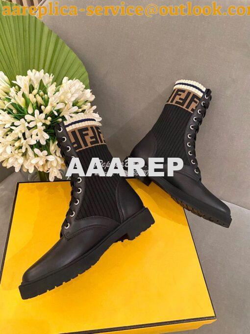 Replica Fendi Rockoko Black Leather Biker Boots With Stretch Fabric 8T 7