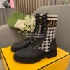 Replica Fendi Rockoko Black Leather Biker Boots With Stretch Fabric 8T 9