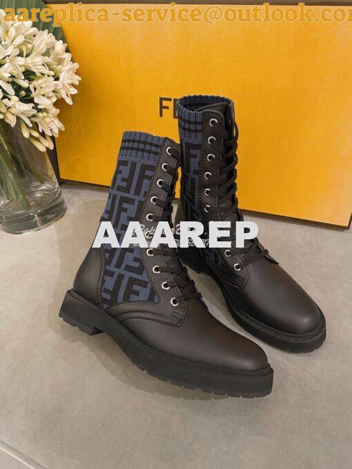 Replica Fendi Rockoko Black Leather Biker Boots With Stretch Fabric 8T 5