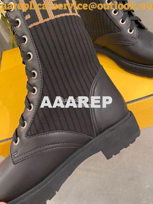 Replica Fendi Rockoko Black Leather Biker Boots With Stretch Fabric 8T 9