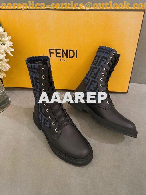 Replica Fendi Rockoko Black Leather Biker Boots With Stretch Fabric 8T 6