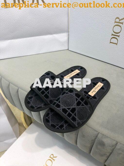 Replica Dior Chez Moi Slide Cannage Embroidered Velvet KCQ488 Black 2