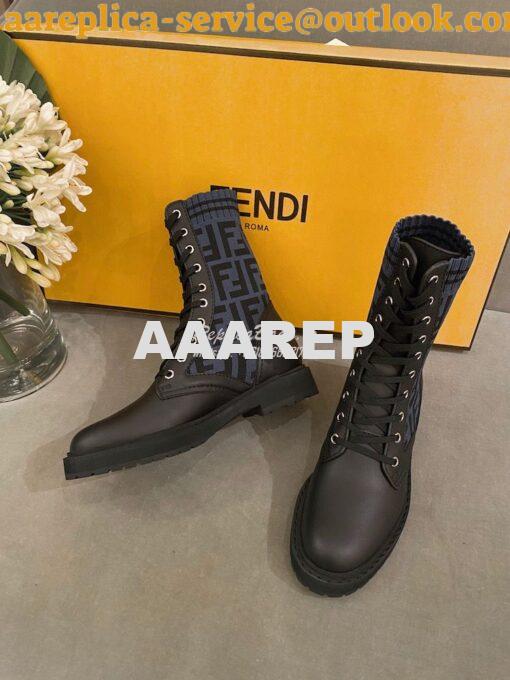 Replica Fendi Rockoko Black Leather Biker Boots With Stretch Fabric 8T 7