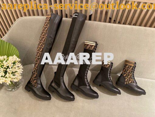 Replica Fendi Rockoko Black Leather Biker Boots With Stretch Fabric 8T