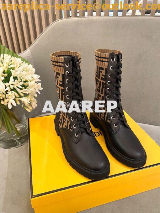 Replica Fendi Rockoko Black Leather Biker Boots With Stretch Fabric 8T 2