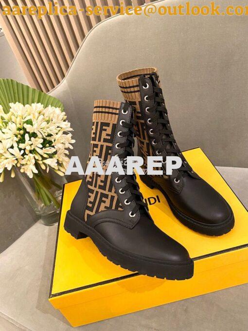 Replica Fendi Rockoko Black Leather Biker Boots With Stretch Fabric 8T 3