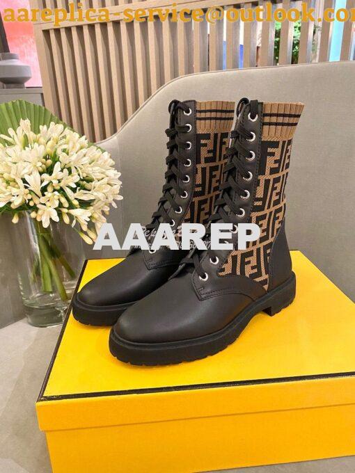 Replica Fendi Rockoko Black Leather Biker Boots With Stretch Fabric 8T 4