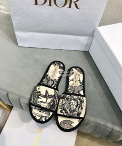 Replica Dior Chez Moi Slide Black and White Dior Zodiac Embroidered Co