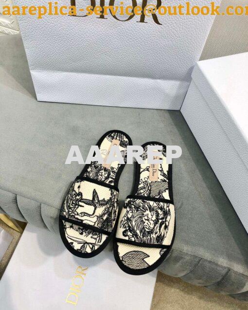 Replica Dior Chez Moi Slide Black and White Dior Zodiac Embroidered Co