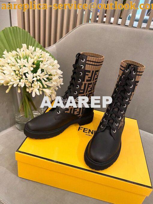 Replica Fendi Rockoko Black Leather Biker Boots With Stretch Fabric 8T 5